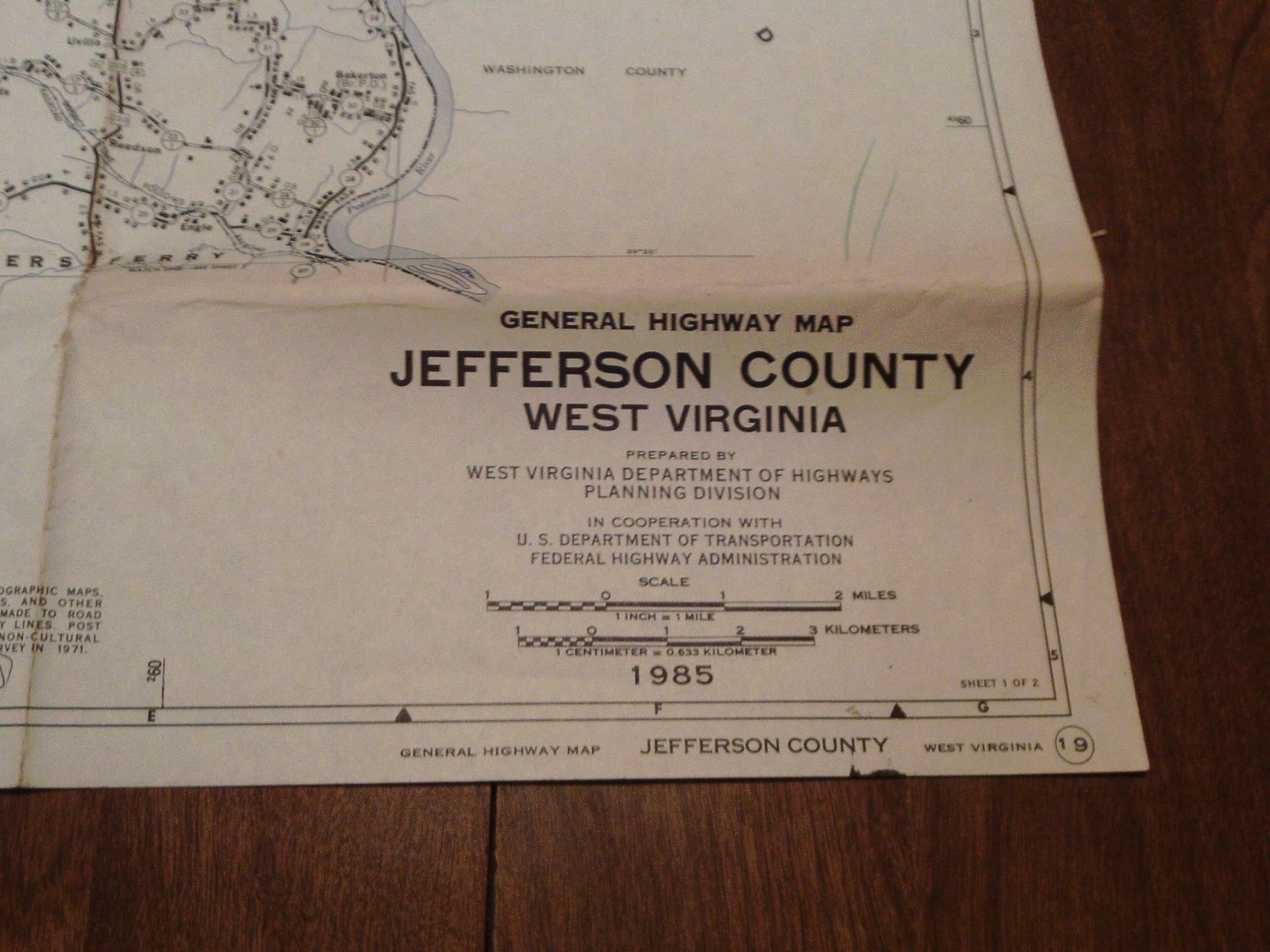 Jefferson County West Virginia General Highway Map 1985 2 Sheet Map 5924