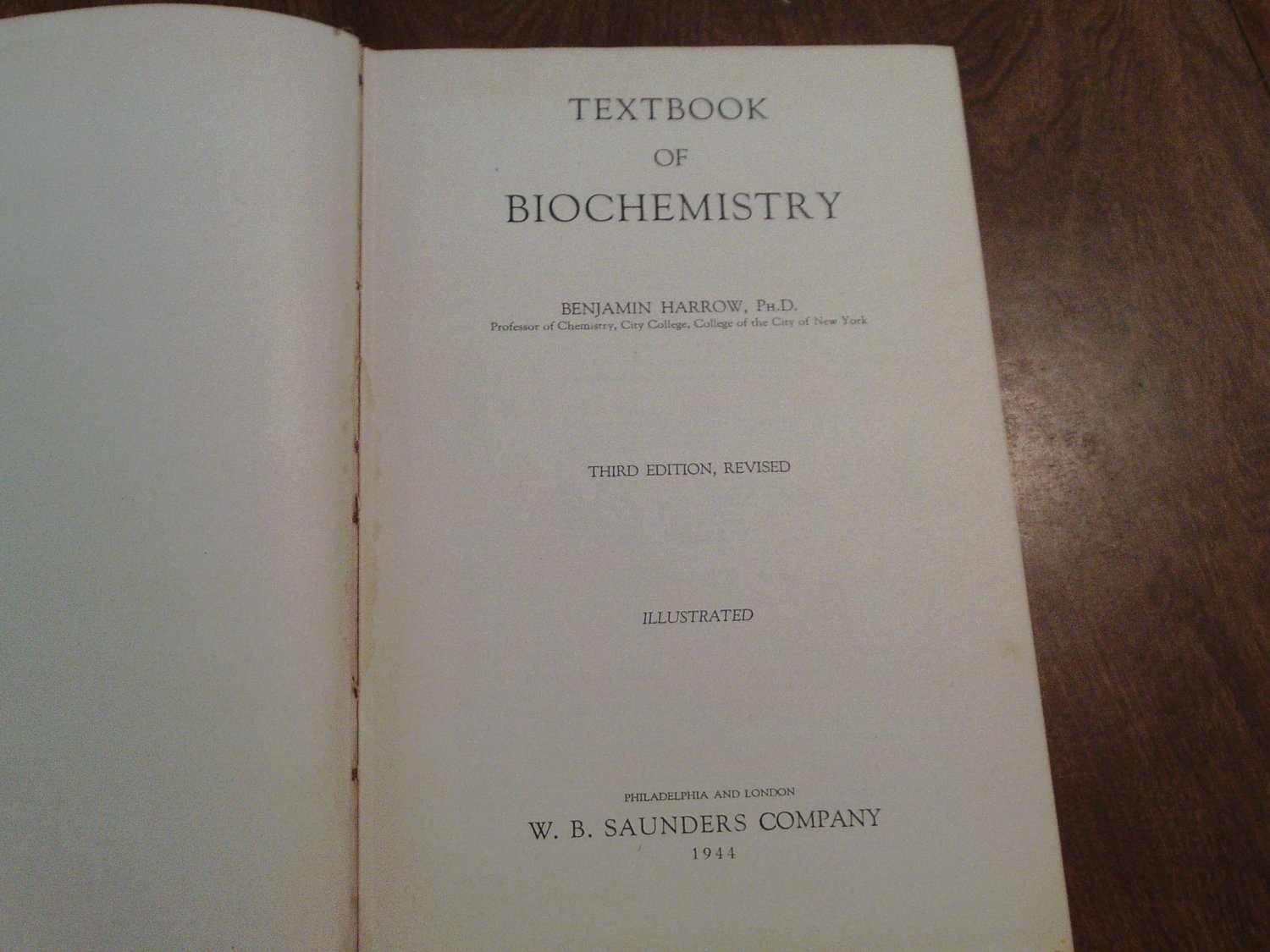 Textbook of Biochemistry by Benjamin Harrow (1944) (G5A) Third Edition ...