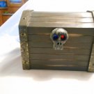 Gray Wooden Pirate Treasure Chest (CWB1) Skull with Red and Blue Eyes, Empty