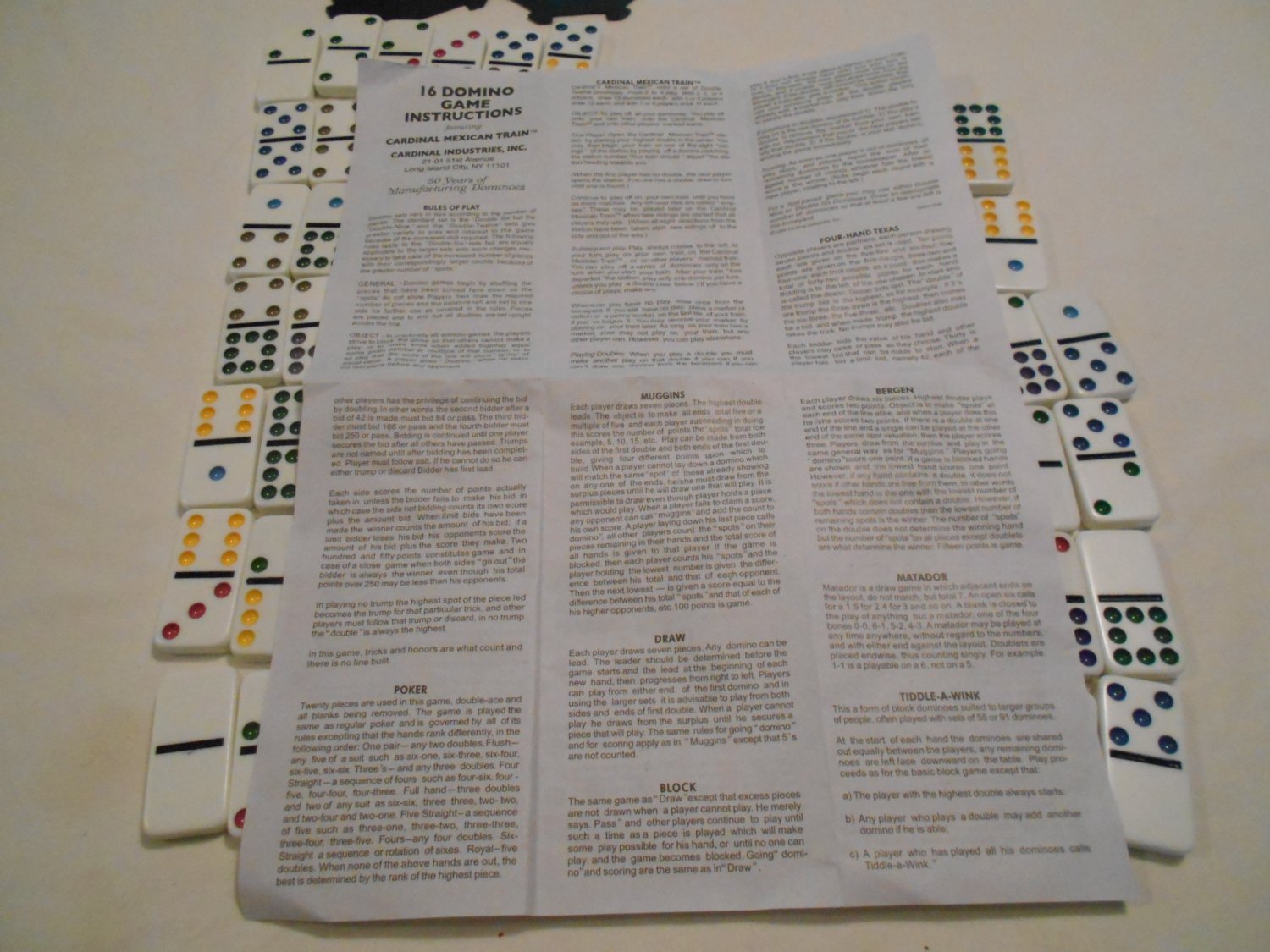 Cardinal Dominoes With Instructions 83 Pieces White with MultiColors