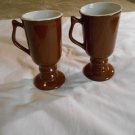Set of 2 Hall Pottery Footed Brown Irish Coffee Pedestal Mugs Cups #1273 (WC1)