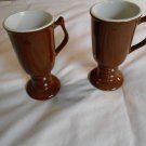 Set of 2 Hall Pottery Footed Brown Irish Coffee Pedestal Mugs Cups #1273 (WC3)