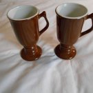 Set of 2 Hall Pottery Footed Brown Irish Coffee Pedestal Mugs Cups #1273 (WC4)