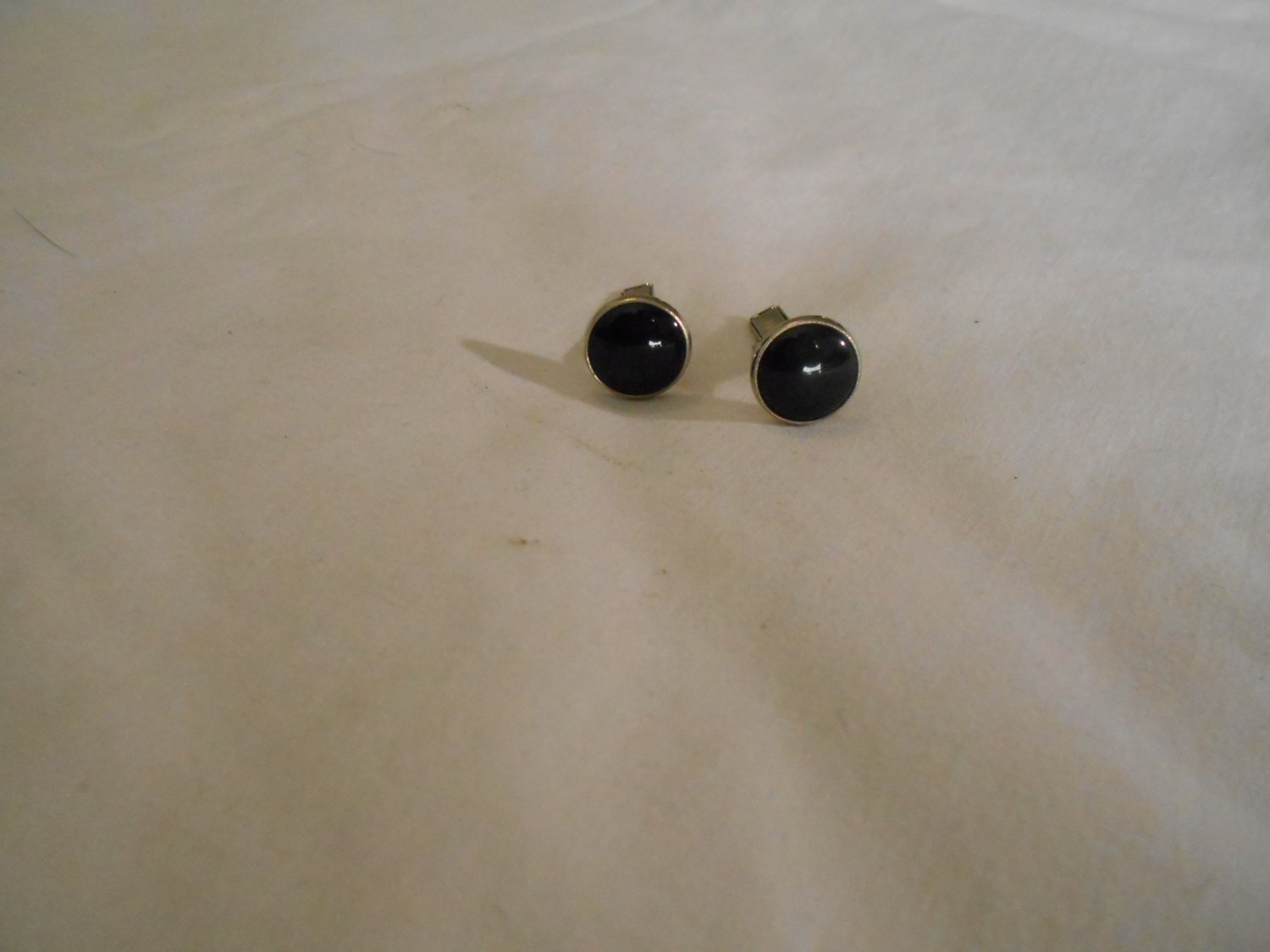 Vintage Pioneer Round Black Silver Tone Cufflinks