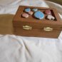 Wood Jewelry Box with Leaf, Heart and Circle Tiles on Top (167)