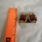 C.S.T. Collection Rectangle Cranberry Enamel with a Swirl Green and Gold Tone Pierced Earrings (BD2)