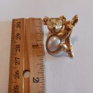 Avon Koala Bear Jelly Belly Pin Brooch Gold Color Ivory Pearl Friendly Critters Tac Pin