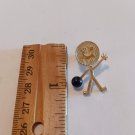 Gold Tone Smiling Bowling Stick Figure with Black Bowling Ball Pin/Brooch
