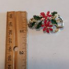 Gerry's Enamel Poinsettia and Bow Gold Tone Pin/Brooch