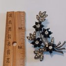 Black Flowers with Clear Stones Pin/Brooch