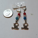 I Love My Soldier Charm with Red, White and Blue Bead Pierced Earrings