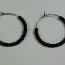 Silver Hoop with Black Beads Pierced Earrings (BD2)