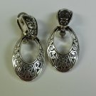 Silver Tone Oval Scroll Dangle Style Pierced Earrings (BD2)
