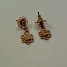 Gold Tone with a Pink Rose Dangle Pierced Earrings (BD2)