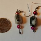 Light and Dark Gray Bead with Purple Bead Accent Dangle Pierced Earrings