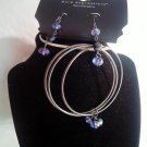 Pure Expressions Bronze Color 3 set of Bracelets with Dangle Pierced Earrings Purple Crystal Beads