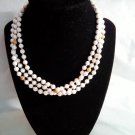 Three Strand Round White and Gold Decor Beaded Necklace