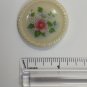 Avon Porcelain Off White Button with Pink and White Flowers and Green Leaves Pin Brooch 1 1/2" (J1)