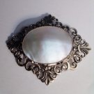 Vintage Mother of Pearl Shell Whiting Davis Gold Tone Victorian Brooch Pin (J1)