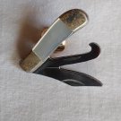 Vintage Pocket Knife with White Handle Two Blade Made in Japan Tie Tack Lapel Pin (SD2)