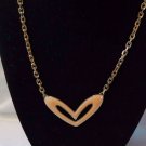 Monet Signed Gold Tone Pink Enamel Heart with Gold Chain Necklace (BD1)