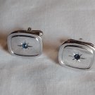 Shields with Star and Blue Rhinestone Center Silver Tone Square Cufflinks (SD3)