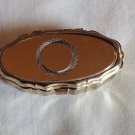 Gold Tone Pill Box with Etched Circle on Top Has 2 Compartments Inside (SD2)