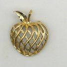 Vintage Signed GERRY'S Gold Tone Lattice Apple Shape Pin Brooch Necklace Pendant (BD3)