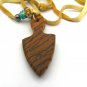 Dark Wood Hand Carved Arrowhead with Tiger Pattern 17" Leather Necklace (BD3)
