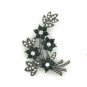Black Stone Flowers with Clear Stones Center Pin/Brooch (J1)