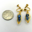 Gold Trim with Blue Beads Inside Dangle Screw Back Earrings (CO2)