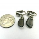 Smoky Polished Stone Clip On Earrings with Silver Accent (CO2) Smoky Polished Stone Clip On Earrings with Silver Accent (CO2)