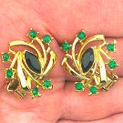 Black Oval Stone in Center Green Stones Around with Gold Accent Clip On Earrings (CO1) Black Oval Stone in Center Green Stones Around with Gold Accent Clip On Earrings (CO1)