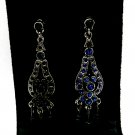 Dark Stone with Silver Tone Metal Teardrop Dangle Pierced Earrings (SD3)
