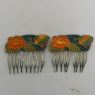 Set of 2 Enamel Cloisonne Flower and Butterfly Metal Hair Combs (SD2) Set of 2 Enamel Cloisonne Flower and Butterfly Metal Hair Combs (SD2)