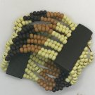 Wooden Bangle Bead Bracelet 2" wide & Stretchy Off White, Brow n and Tan (SD2)
