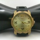 Techno Pave No. 8674 Quartz Water Resistant Watch Black Band Gold Face Roman Numerals (SD2)