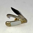 Vintage Pocket Knife with White Handle Two Blade Made in Japan Tie Tack Lapel Pin (SD2)