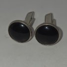 Vintage Pioneer Round Black Silver Tone Cufflinks (SD2)