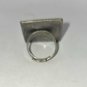 Silver Tone & Dark Tones Square Ring w/ Flowers and Purple Stones Ring Size is Adjustable (SD1)
