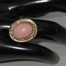 Sarah Coventry Pink Oval Stone Cocktail Ring Gold Tone Vintage Adjustable Jewelry (SD1)