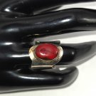 Silver Wide Band with Dark Red Stone Ring Size 7 1/2 Marked Mexico (SD1)