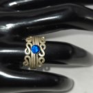 Silver Swirls That Look Like "S" with Blue Stone Size 7 1/4 Statement Ring (SD1)