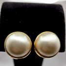 Vintage Faux Pearl Statement Clip On Earrings in Gold Tone Setting (CO1)