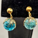 Light Blue Colored Ball with Marble Look and Gold Tone Accent Screw Back Earrings (CO1) Light Blue Colored Ball with Marble Look and Gold Tone Accent Screw Back Earrings (CO1)