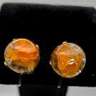 Burnt Orange Colored Ball with Marble Look and Gold Tone Accent Clip On Earrings (CO1)