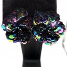 Dark Shiny Colors Purple Blue, Greens Sequins and Beads Flowers Clip On Earrings (CO1) Dark Shiny Colors Purple Blue, Greens Sequins and Beads Flowers Clip On Earrings (CO1)