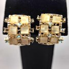 Gold Tone Rhinestone with Square Faux Mother of Pearl Color Clip On Earrings (CO1) Gold Tone Rhinestone with Square Faux Mother of Pearl Color Clip On Earrings (CO1)