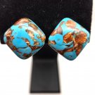 Made in Italy Art Glass Turquoise Color with Gold Swirl Clip On Earrings (CO1) Made in Italy Art Glass Turquoise Color with Gold Swirl Clip On Earrings (CO1)