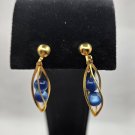 Gold Trim with Blue Beads Inside Dangle Screw Back Earrings (CO1)